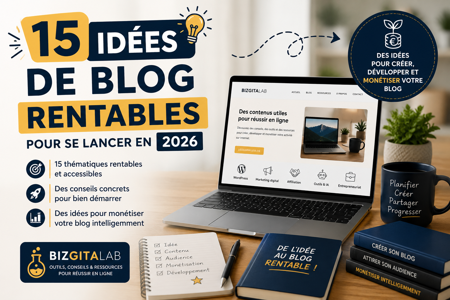 15 idées de blog rentables pour se lancer en 2026